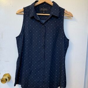 Banana Republic Dark Blue Sleeveless Blouse with White Poka Dots
